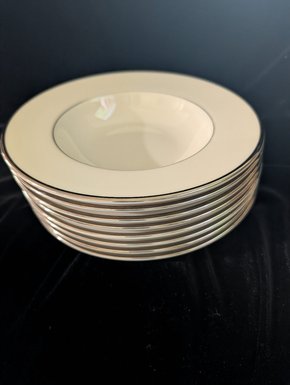 Hard To Find Del Crest Eternity White Soup Bowls with Silver rim